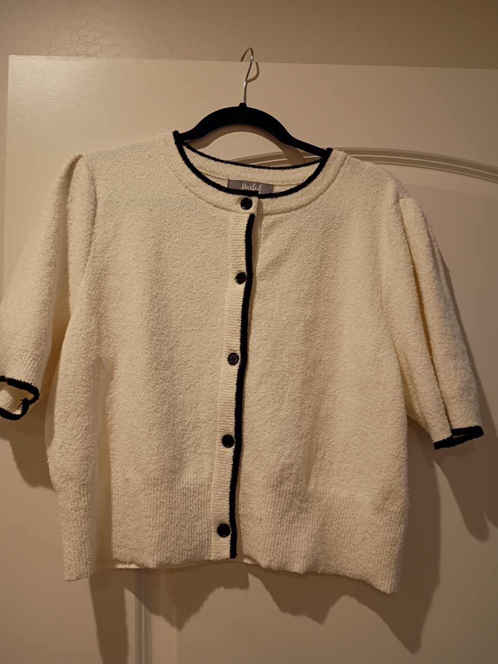 Talbots Cream Bouclé Cardigan with Black Trim